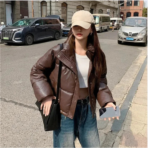 Women's Short Down Cotton Jacket – Lightweight Winter Coat with Zipper – Thick Padded Casual Outerwear