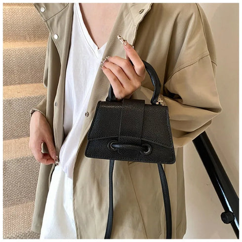 Women’s PU Leather Chain Shoulder Bag – Ribbon Buckle Square Crossbody Handbag for Parties