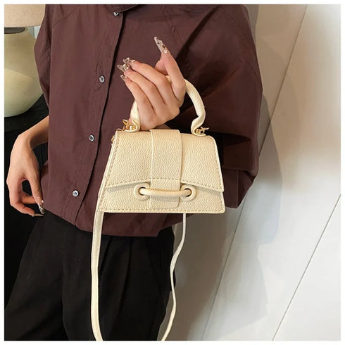 Women’s PU Leather Chain Shoulder Bag – Ribbon Buckle Square Crossbody Handbag for Parties