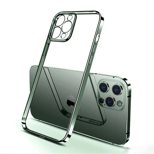 Luxury Plating Square Frame Silicone Transparent Case on For iPhone 11 12 13 14 15 Pro Max X XR XS Max 7 Plus Clear Back Cover