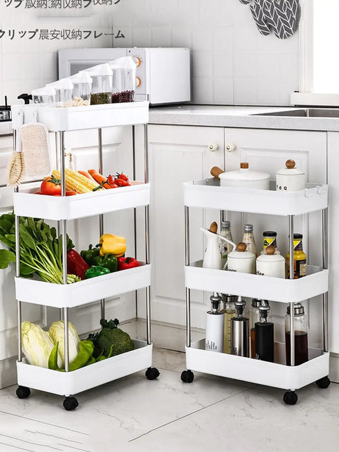 3/4 Tier Rolling Utility Cart – Slim Movable Storage Rack for Kitchen, Bathroom & Livingroom