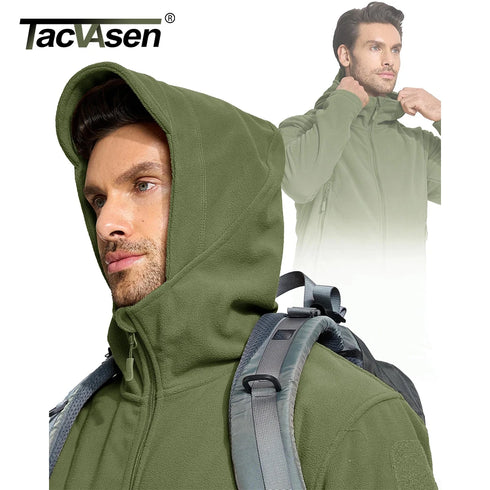 Men’s Hooded Thermal Fleece Jacket – Windproof Full-Zip Outdoor Coat with Multi-Pocket Design for Hiking, Camping & Work