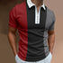Men's Solid Striped Polo Shirt-Short Sleeve Casual Top-Zipper Collar Polo