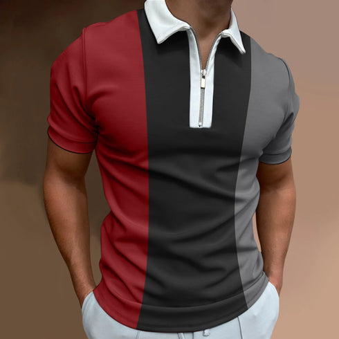 Men's Striped Short Sleeve Polo Shirt-Casual Summer Tops