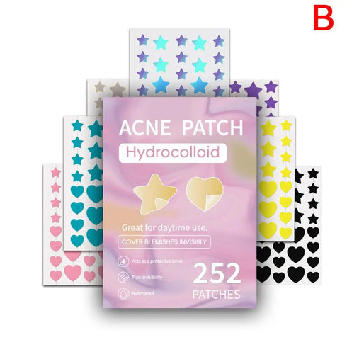 Acne Patch Combo – Hydrocolloid Spot Treatment Stickers for Blemishes, Pimples, and Acne Care – Mixed Shape Patches in Heart and Star Designs – 168 to 252pcs