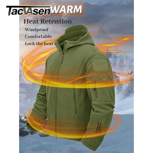 Men’s Hooded Thermal Fleece Jacket – Windproof Full-Zip Outdoor Coat with Multi-Pocket Design for Hiking, Camping & Work