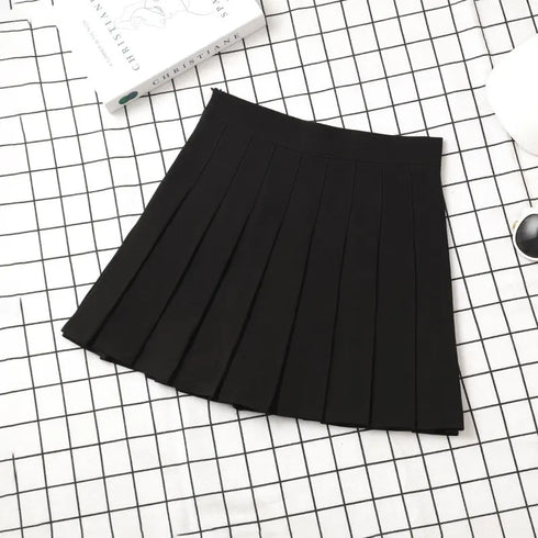 Women's Korean-Style High Waist Pleated Mini Skirt - Slim Fit A-Line Preppy Skirt for All Seasons