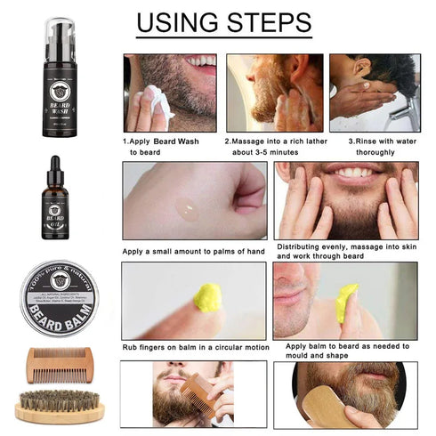 Beard Care Kit Beard Hair Enhancer Growth Thickening Activator Serum Beard Growth Oil, Beard Balm, Brush Comb Beard Growth Kit