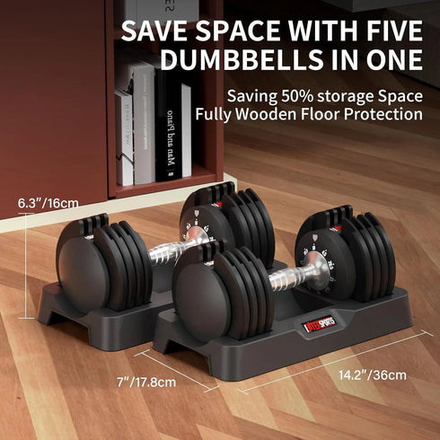 Space-Saving Adjustable Dumbbell Set - Quick Adjustment, Non-Slip Handle, 5 Weight Settings