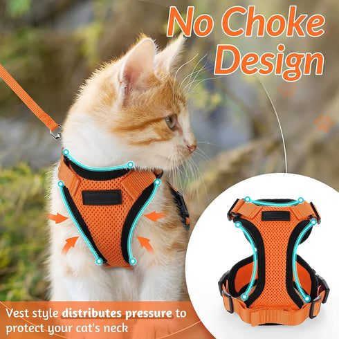 ATUBAN Adjustable Cat Harness and Leash – Escape Proof Soft Vest with Breathable Reflective Strips