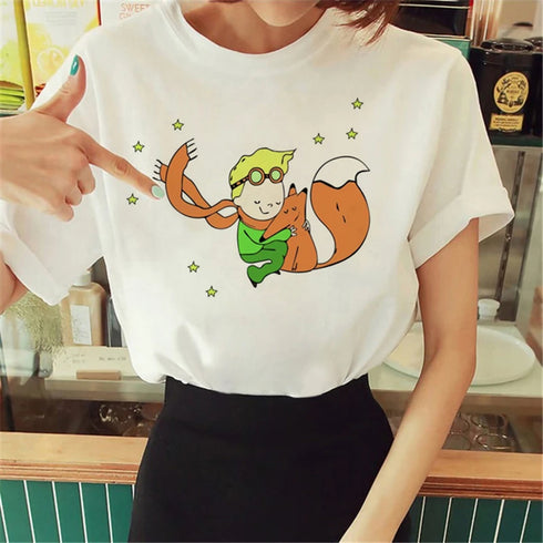 Cartoon Graphic Print T Shirt for Women-O Neck Short Sleeve Tee Shirt