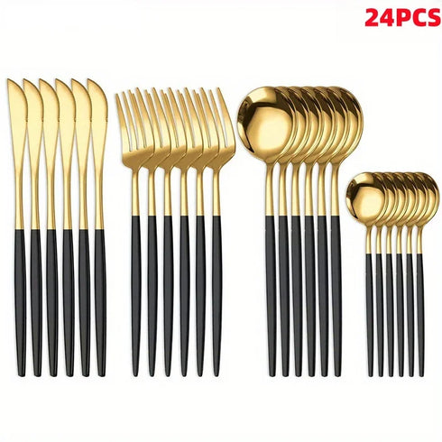 24-Piece Matte Silver Stainless Steel Flatware Set – Durable Tableware for Family, Weddings & Parties, Dishwasher Safe