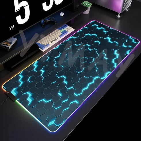 Large RGB Mouse Pad-XXL Geometric Desk Pad-LED Gaming Mouse Pad