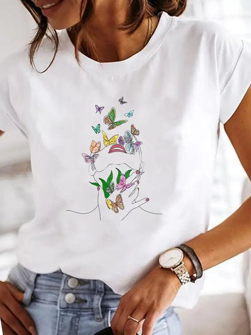 Short Sleeve Casual Fashion T Shirts for Women-Summer Print Top