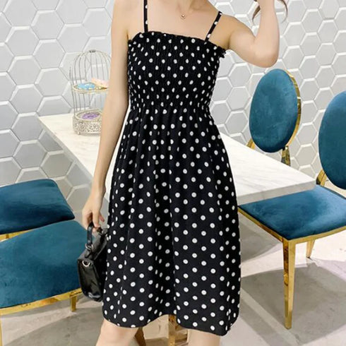 High Waist Casual Spaghetti Strap Sleeveless Summer Mini Dress