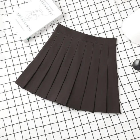 Women's Korean-Style High Waist Pleated Mini Skirt - Slim Fit A-Line Preppy Skirt for All Seasons
