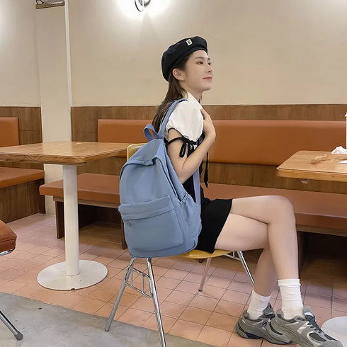 2024 Women’s Simple Solid Color Backpack – Waterproof Nylon School Bag