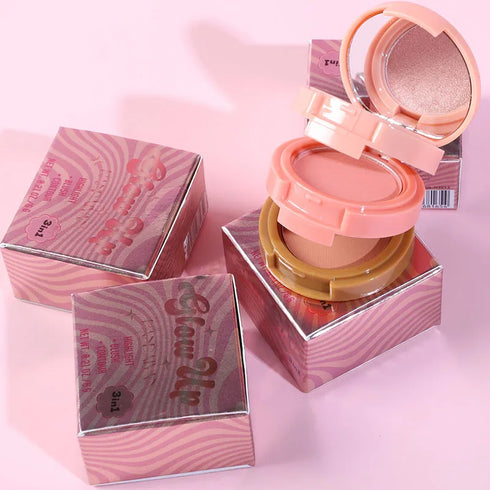 Three-in-One Matte Highlighter Contouring Blush Palette with Pearly Shiny Eyeshadow – Multifunctional Face Makeup Palette for Long-Lasting, Natural Glow