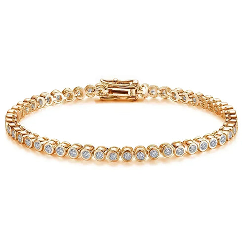 Certified 2mm Moissanite Tennis Bracelet – 925 Sterling Silver, 18K Gold-Plated Bubble Design for Women