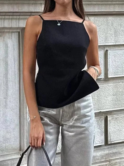 TRAF Women’s Lace-Up Backless Camisole Top – High Street Fashion Crop Top in Classic White and Black, Non-Stretch Broadcloth Fabric Designed for Middle-Aged Women’s Summer Wardrobe