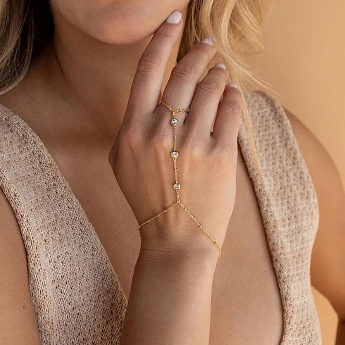 Rhinestone Ring Bracelet Hand Chain – Adjustable, Stylish Jewelry for Women & Girls