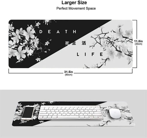 Black and White Cherry Blossom Mouse Pad-XXL Gaming Desk Mat