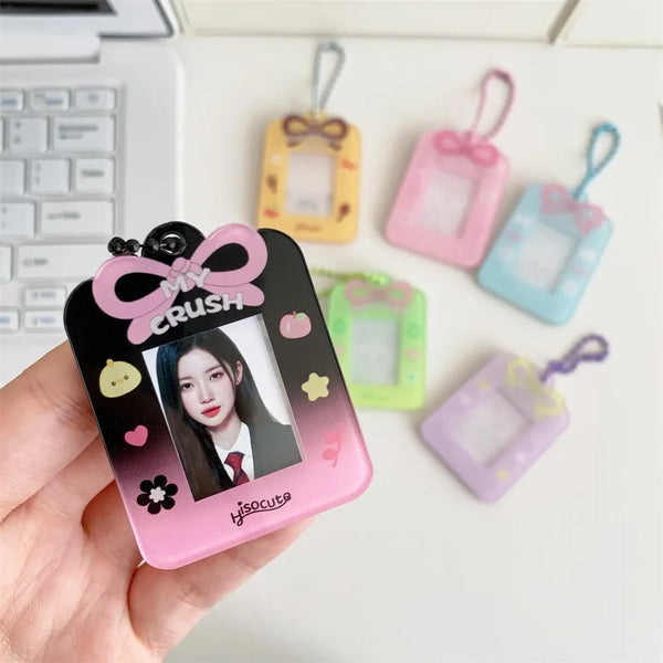 1PC Cartoon Bow Acrylic Hard Card Holder Kawaii Frame 1 inch Photo Card Holder Keychain Card Protctive Case