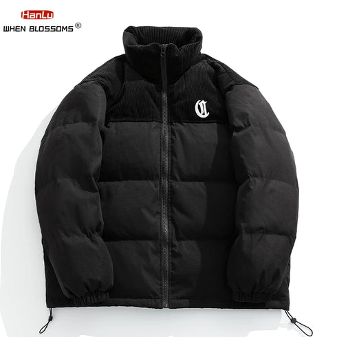 Unisex Corduroy Embroidered Winter Parka – Thick Down Cotton Jacket for Casual Streetwear