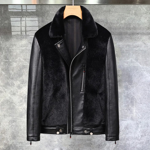 Men's Premium Faux Leather Motorcycle Jacket – Winter Warm Short Coat with Trendy Lapel Design