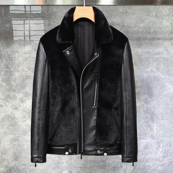 Men's Premium Faux Leather Motorcycle Jacket – Winter Warm Short Coat with Trendy Lapel Design