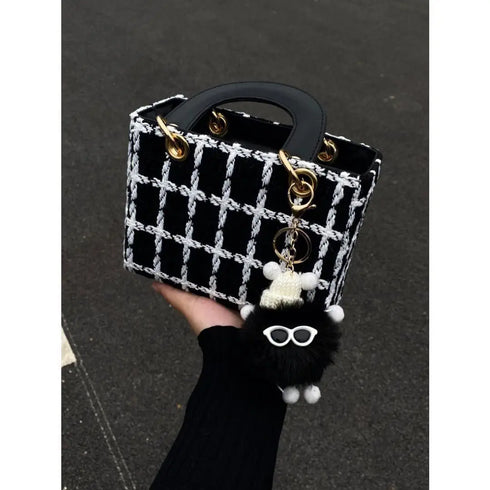 Women’s Woolen-Texture PU Leather Crossbody Tote Bag – Designer Diana Handbag