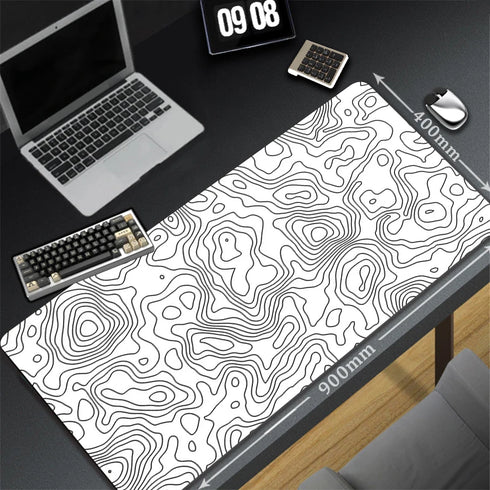Black & White Contour Lines Mouse Pad-Gaming Desk Mat