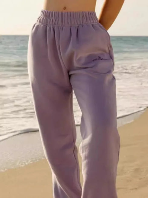 Premium Cotton-Polyester Fleece Lounge Bottoms with Embroidered Details, Designed for Versatile Comfort from Beachwear to Skiwear