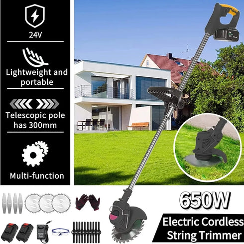 Electric Cordless String Trimmer Weed Wacker - Height Adjustable Weed Eater Grass Trimmer with Battery & Charger