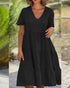 Short Sleeve Solid V-neck Cotton Casual Dress