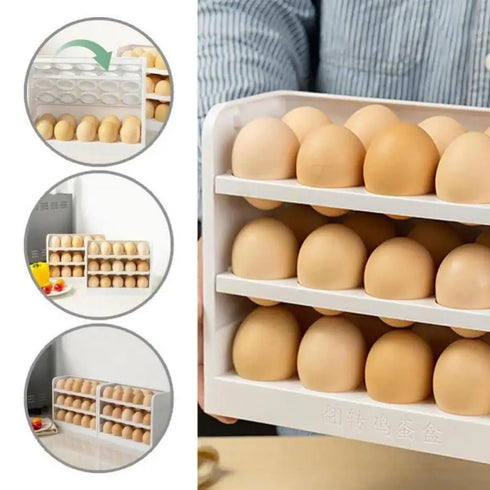 New Rotating 30-Grids Egg Storage Box – 3-Tier Space-Saving Organizer