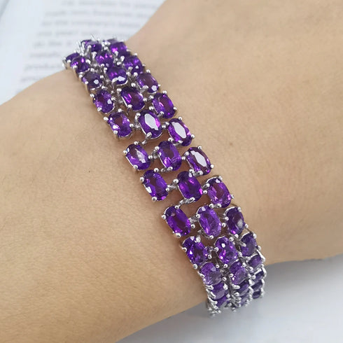 Elegant Natural Amethyst Bracelet – 3x5mm Stones, 925 Sterling Silver, Perfect Wedding Gift