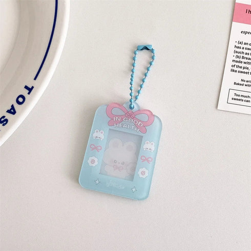 1PC Cartoon Bow Acrylic Hard Card Holder Kawaii Frame 1 inch Photo Card Holder Keychain Card Protctive Case