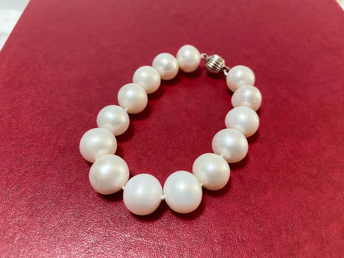 Elegant 7.5" White Pearl Charm Bracelet for Women – 12-13mm Round Pearls with Gold-Filled Chain, Wedding Jewelry
