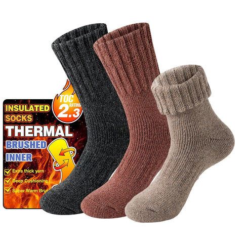 3 Pairs Merino Wool Winter Socks for Men & Women - Cashmere Blend Thick Knit Boot Socks, Warm & Cold-Resistant, Unisex Stockings