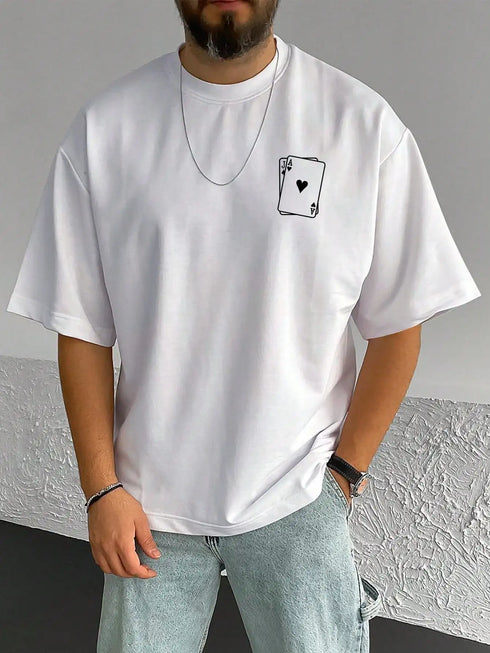 Men's Playing Card Spades A Print T Shirts-Oversize Fashion Short Sleeve Male Top