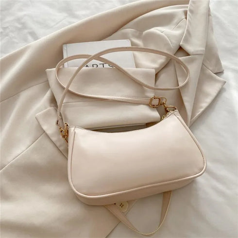 Vintage PU Leather Crossbody Handbag with Gold “M” Letter – Women’s Shoulder & Messenger Bag