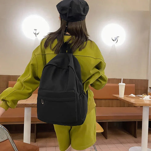 2024 Women’s Simple Solid Color Backpack – Waterproof Nylon School Bag
