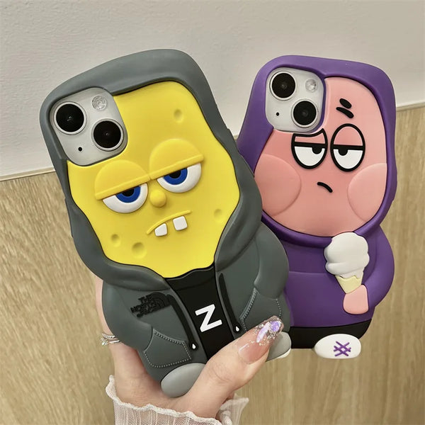 SpongeBob & Patrick Cartoon Phone Case for iPhone 11 14 Pro Max - Shockproof Silicone Cover