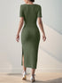 Square neck  mid-length  knitted slit dress for Women