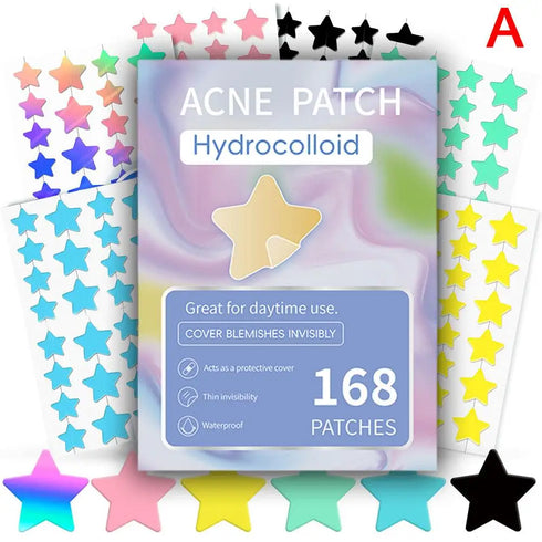 Acne Patch Combo – Hydrocolloid Spot Treatment Stickers for Blemishes, Pimples, and Acne Care – Mixed Shape Patches in Heart and Star Designs – 168 to 252pcs