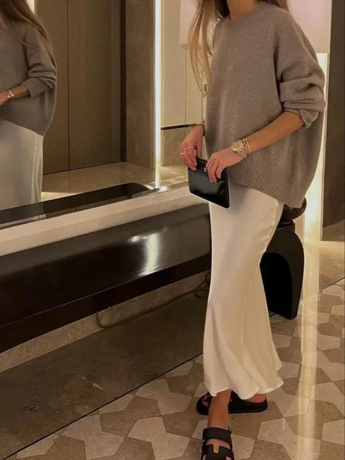 Elegant Satin Mid-Calf Skirt for Women by – Office Lady Style