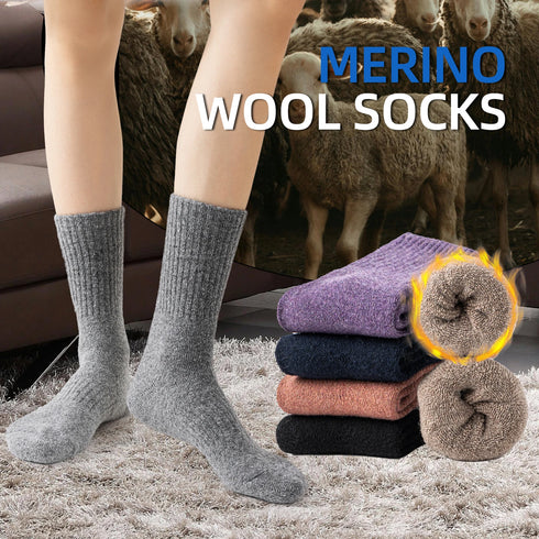 5 Pairs Merino Wool Knee-High Socks for Men & Women - Cashmere Blend, Thick Warm Knit Boot Socks for Winter