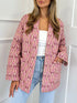Vintage Print Women's Quilted Winter Jacket – Open Front Long Sleeve Cardigan Coat with Pockets – Casual Polyester Outerwear