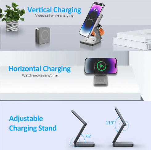 3 In 1 Foldable Magnetic Wireless Charging Station Aluminum Alloy